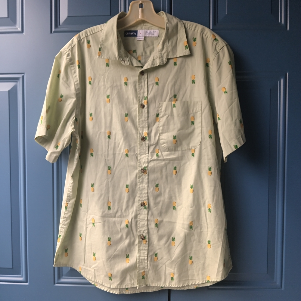 Old Navy Green Pineapple Print Men's Casual Shirt